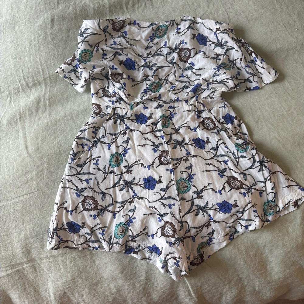 LF Floral Jumpsuit in White and Blue